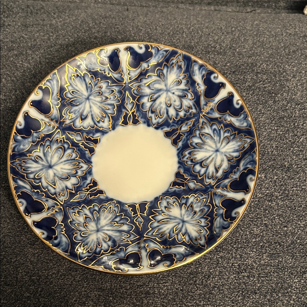 Elegant Blue and Gold collectible porcelain saucer USSR